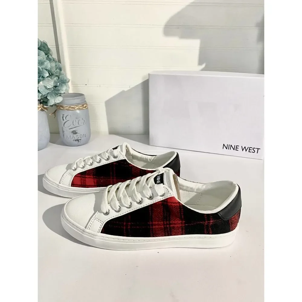 Nine West Best Casual Red Plaid Sneakers